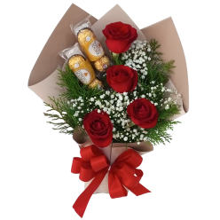 Arranjo Especial 04 Rosas+06 bombons Ferrero 